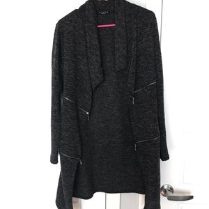 Grey long cardigan with zipper detail